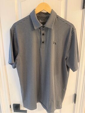 LG Men's Gray & White Striped Polo Shirt